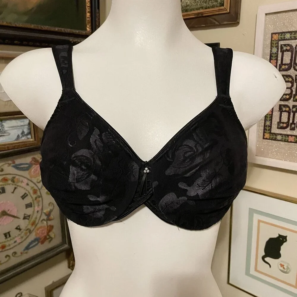 Wacoal Black Floral Lace Unlined Underwire Awareness Bra Size 34C 85567 - Picture 1 of 4
